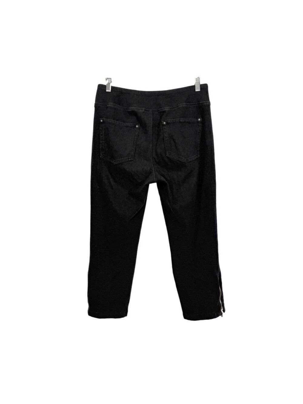 Belle by Kim Gravel Flexibelle Pants Side Ankle Zip Sz 12 Black Pull On Stretch